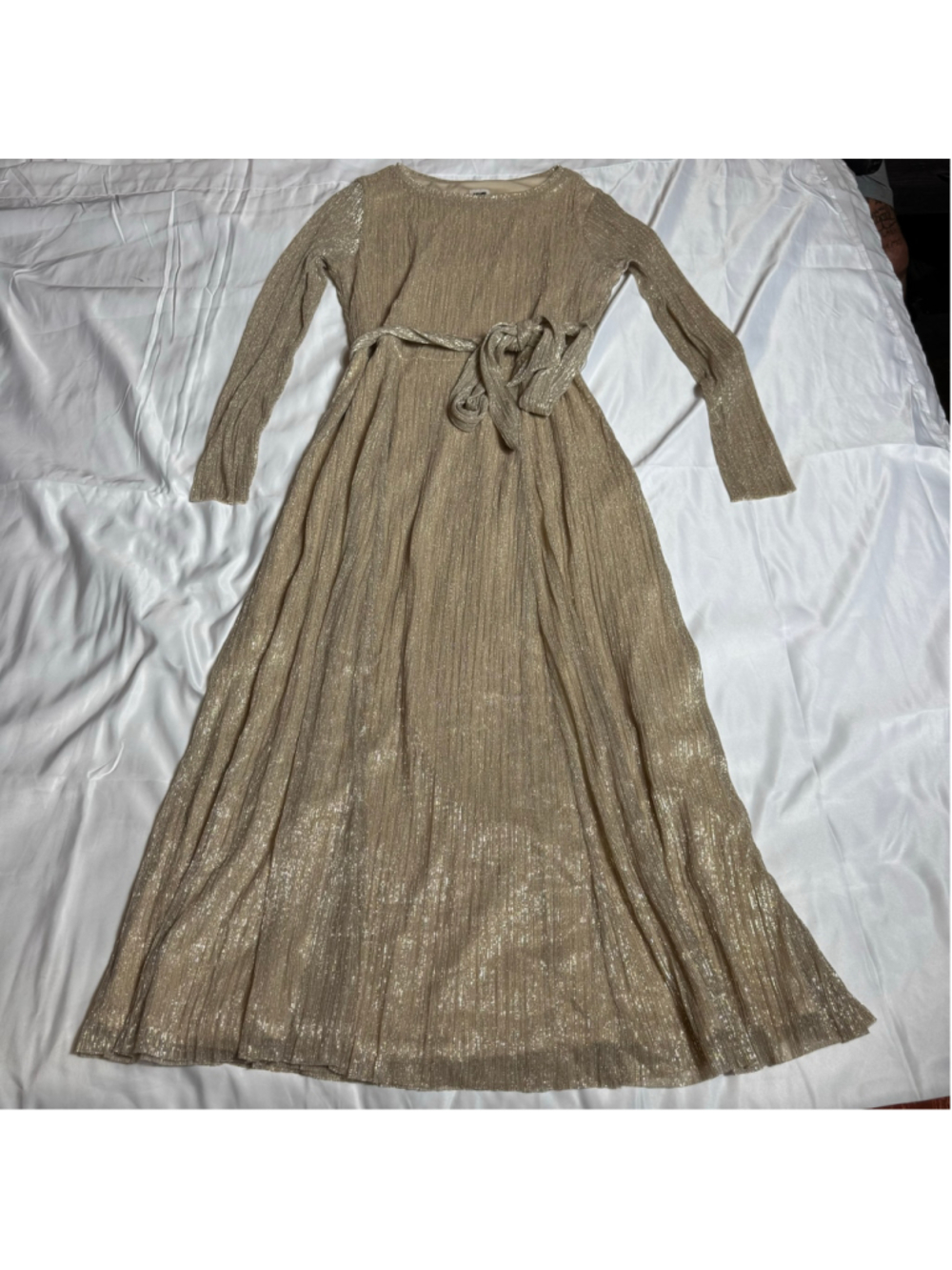 Women's Anne Klein Maxi Dress Size 10 Gold Metallic Long Sleeve